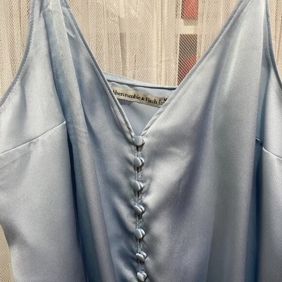 Abercrombie & Fitch Light Blue Satin Button Up Bodysuit Thong back Size Medium - Picture 5 of 16